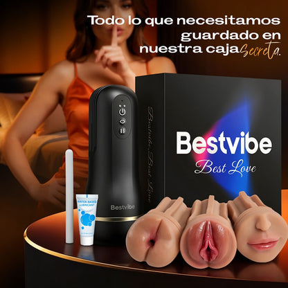 Bestvibe Pro‑ 3 fundas reemplazables, tres placeres únicos, masturbador masculino, 5 modos de succión & 10 modos de vibración