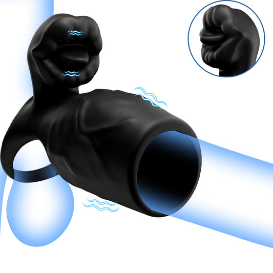 Titan - 9 Vibraciones  Textura de Pene Simulada  Anillo de Castidad Dual Testículos & Pene  Juguete Sexual para Parejas
