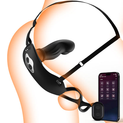 Hugo - Masajeador de próstata portátil con movimientos de empuje, correas y doble control mediante APP y mando a distancia