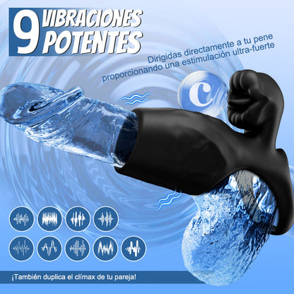 Titan - 9 Vibraciones  Textura de Pene Simulada  Anillo de Castidad Dual Testículos & Pene  Juguete Sexual para Parejas