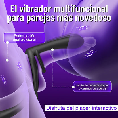 Doble Penetración  Doble Vibración  Vibrador para Parejas con Anillo de Bloqueo de Esperma
