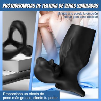 Titan - 9 Vibraciones  Textura de Pene Simulada  Anillo de Castidad Dual Testículos & Pene  Juguete Sexual para Parejas