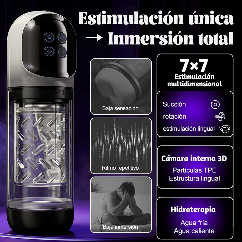 Vortex - 7 Masturbador masajeador giratorio de 360º 7 Alargador de erección SPA de doble temperatura