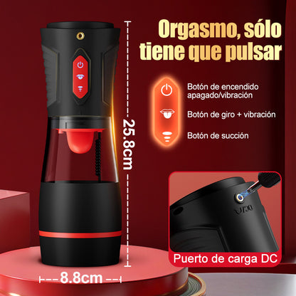 Kiss Mark -Masturbador masculino con auriculares, 9 vibraciones, 9 succiones, 9 rotaciones
