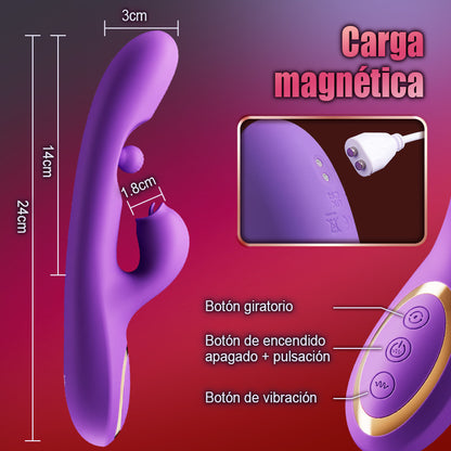Estimulador de clítoris con lamido de lengua, vibrador de punto G con rotación de 360° y bola de frotamiento