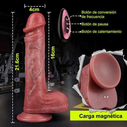 Jazz——Vibración de 9 frecuencias + consolador telescópico de 3 frecuencias, glande y testículos súper simulados, calentable