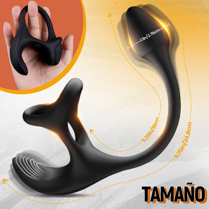 Estimulador vibratorio en forma de bola con anillos para el pene