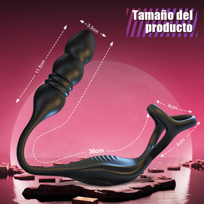 Mike 9 Masajeador de Próstata Portátil con Vibración y Pulsación con Anillo para el Pene