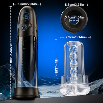 BathFun Pro - Bomba de entrenamiento por vacío con 9 niveles y control de presión por IA, pantalla LCD con visualización de presión en tiempo real, 58 dB