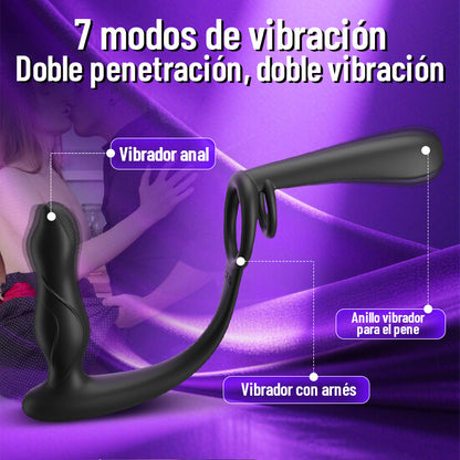 Doble Penetración  Doble Vibración  Vibrador para Parejas con Anillo de Bloqueo de Esperma